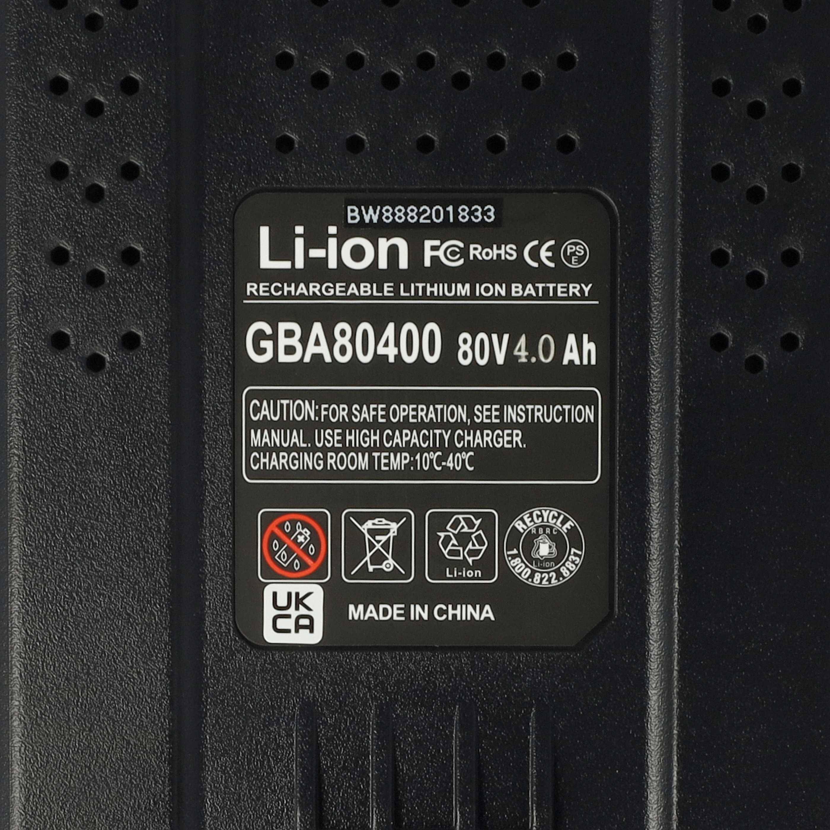 vhbw 2x Akku kompatibel mit Greenworks GD80BPB, GD80HT, GD80CS50, GD80LM46SP, GD80LM46SO, GD80LM53, GD80LM51SP Werkzeug (4000 mAh, Li-Ion, 80 V)