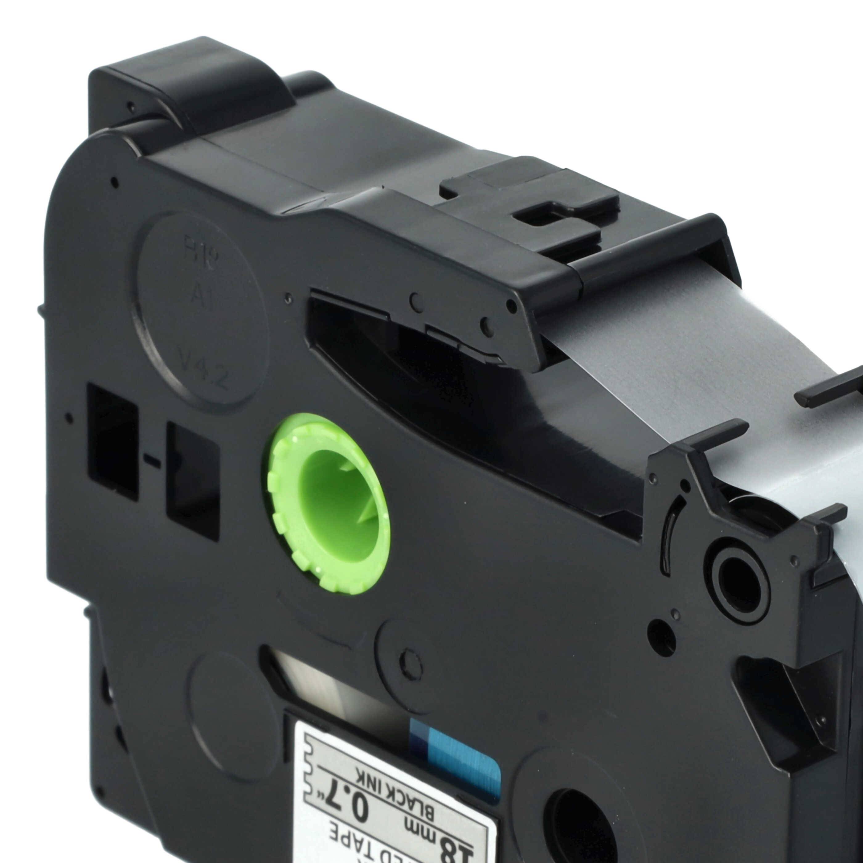 vhbw Schriftband-Kassette kompatibel mit Brother PT H 500 Li, 9700 PC, 9800 PCN, E 500 VP, H 500 Etiketten-Drucker 8m x 18mm Schwarz auf Matt-Silber