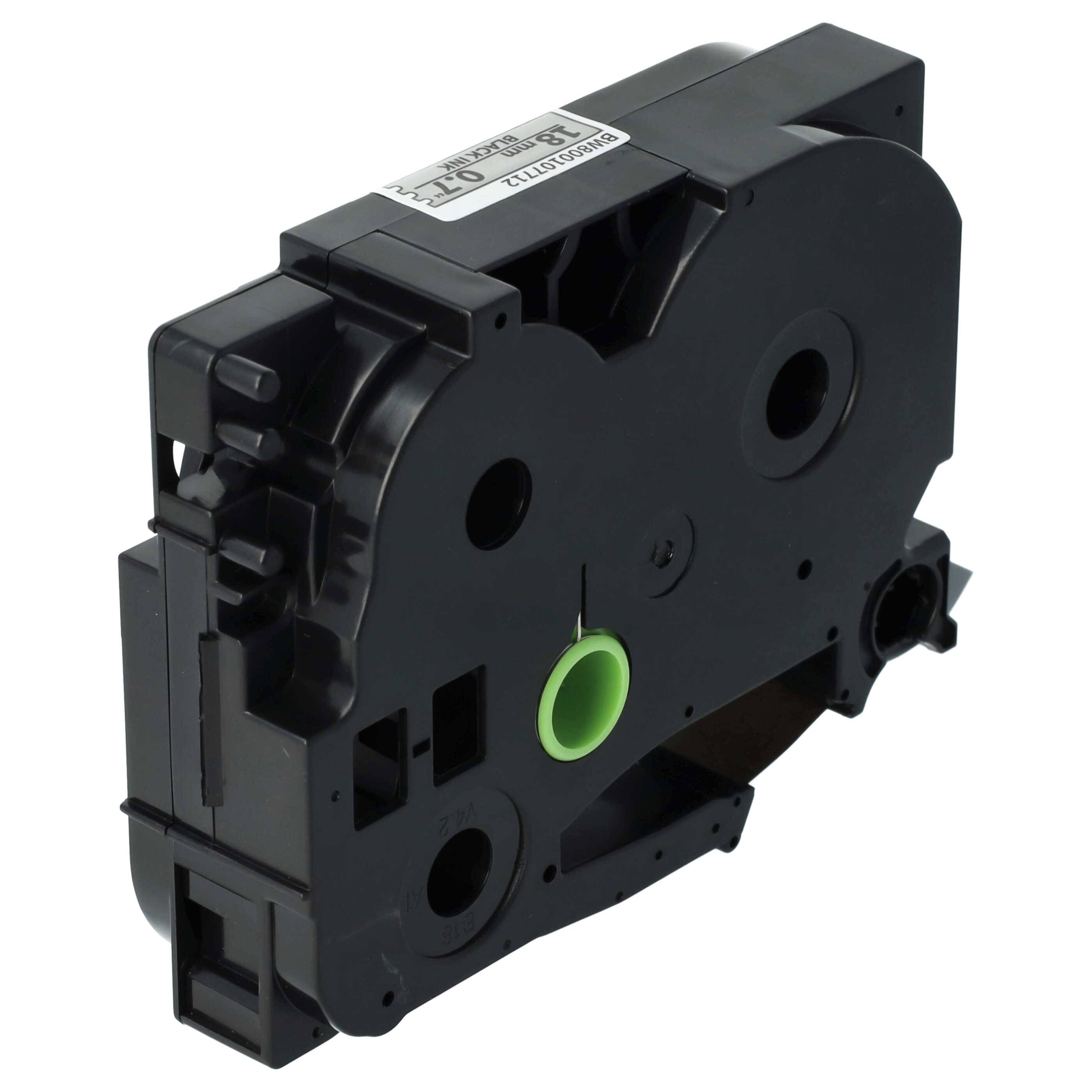 vhbw Schriftband-Kassette kompatibel mit Brother PT H 500 Li, 9700 PC, 9800 PCN, E 500 VP, H 500 Etiketten-Drucker 8m x 18mm Schwarz auf Matt-Silber