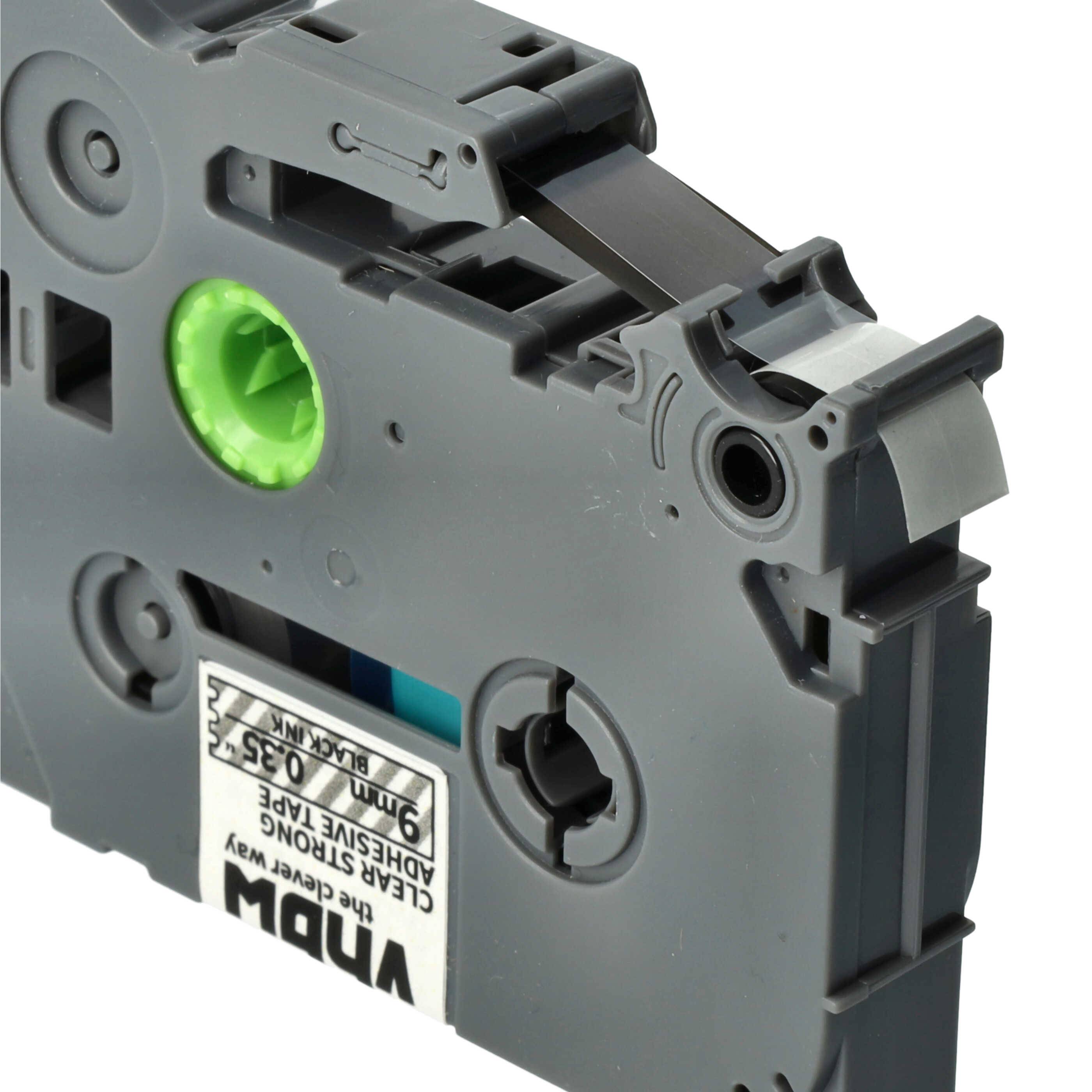 vhbw Schriftband-Kassette kompatibel mit Brother PT D200BW, D200, Cube+ Etiketten-Drucker 8m x 9mm Schwarz auf Transparent, Extra Stark, Laminiert