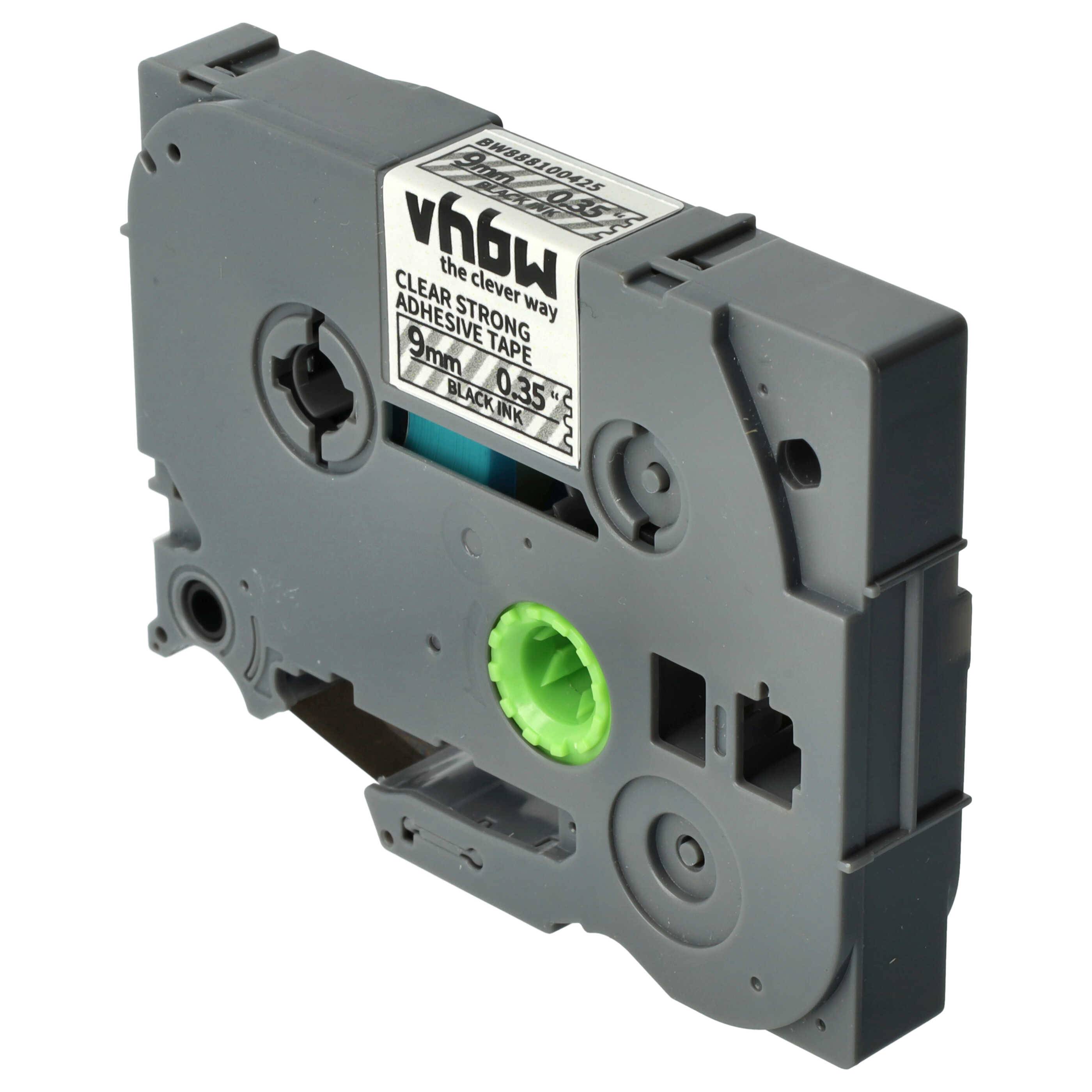 vhbw Schriftband-Kassette kompatibel mit Brother PT 1280VP, 1280VPS, 1290 Etiketten-Drucker 8m x 9mm Schwarz auf Transparent, Extra Stark, Laminiert