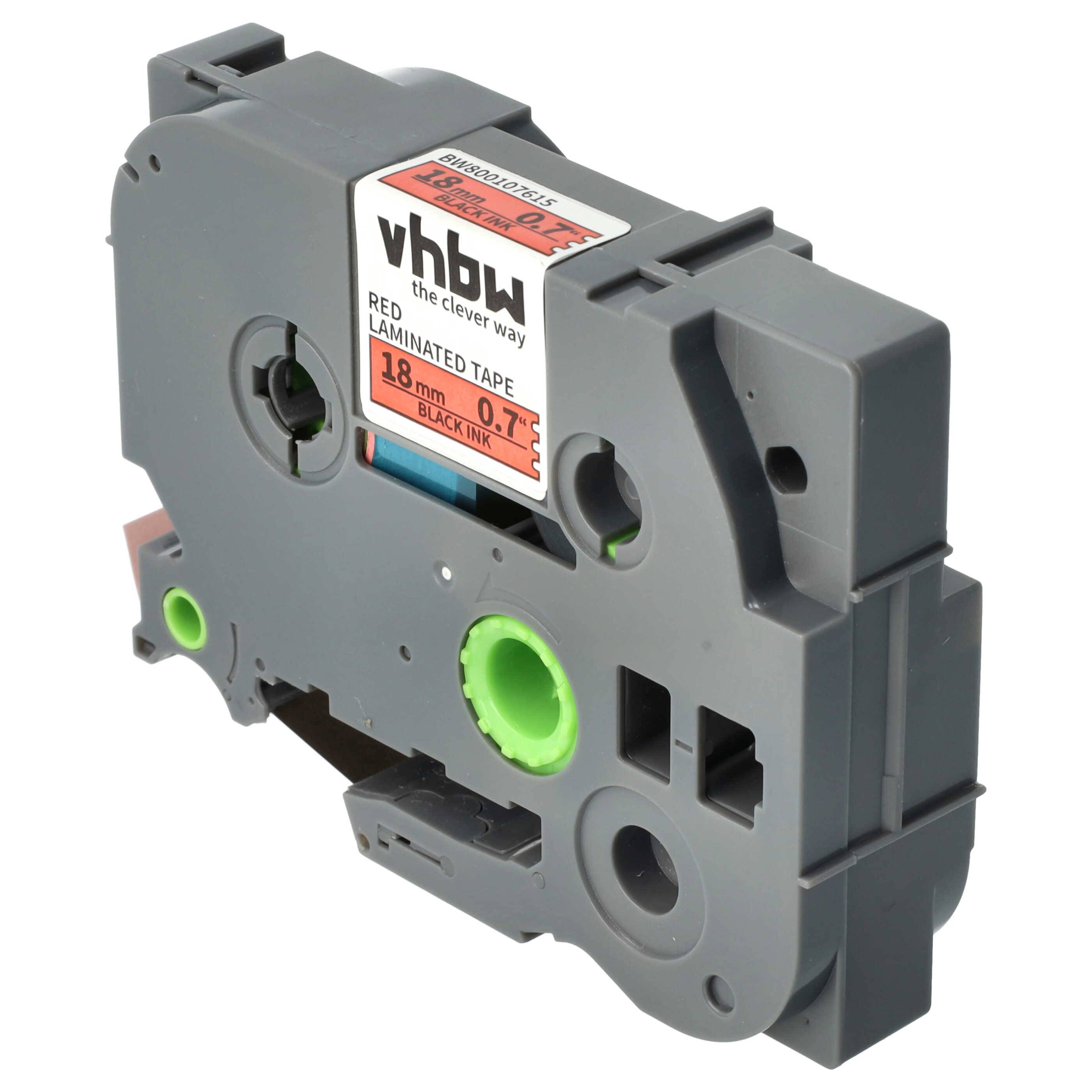 vhbw Schriftband-Kassette kompatibel mit Brother PT 2470, 2460, 2450, 2420 PC, 2430 PC, 2450 CC, 2450 DX Etiketten-Drucker 8m x 18mm Schwarz auf Rot