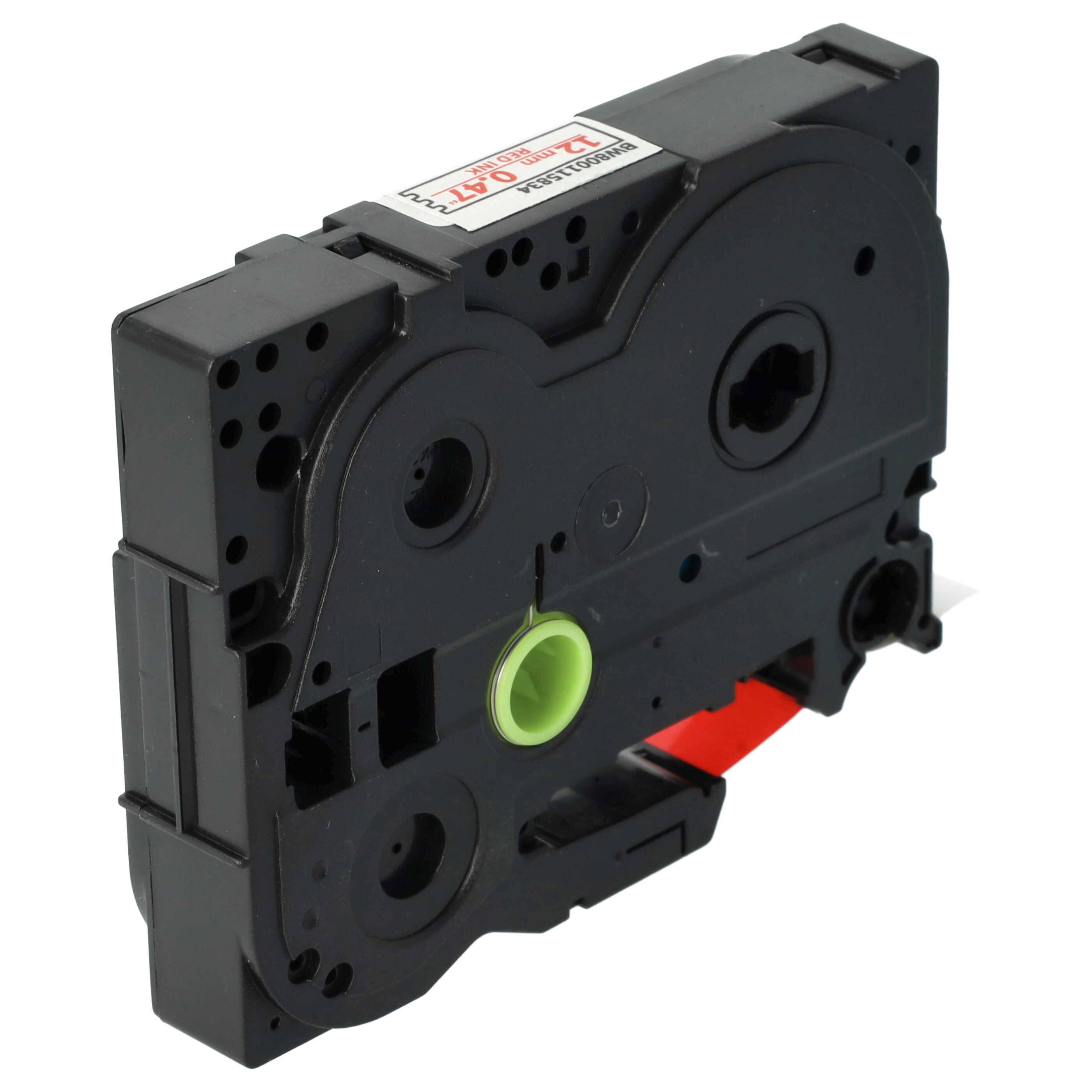 vhbw Schriftband-Kassette kompatibel mit Brother PT 9700PC, 9800PCN, D200WNVP, D200, D200VP Etiketten-Drucker 8m x 12mm Rot auf Weiß, Flexibel