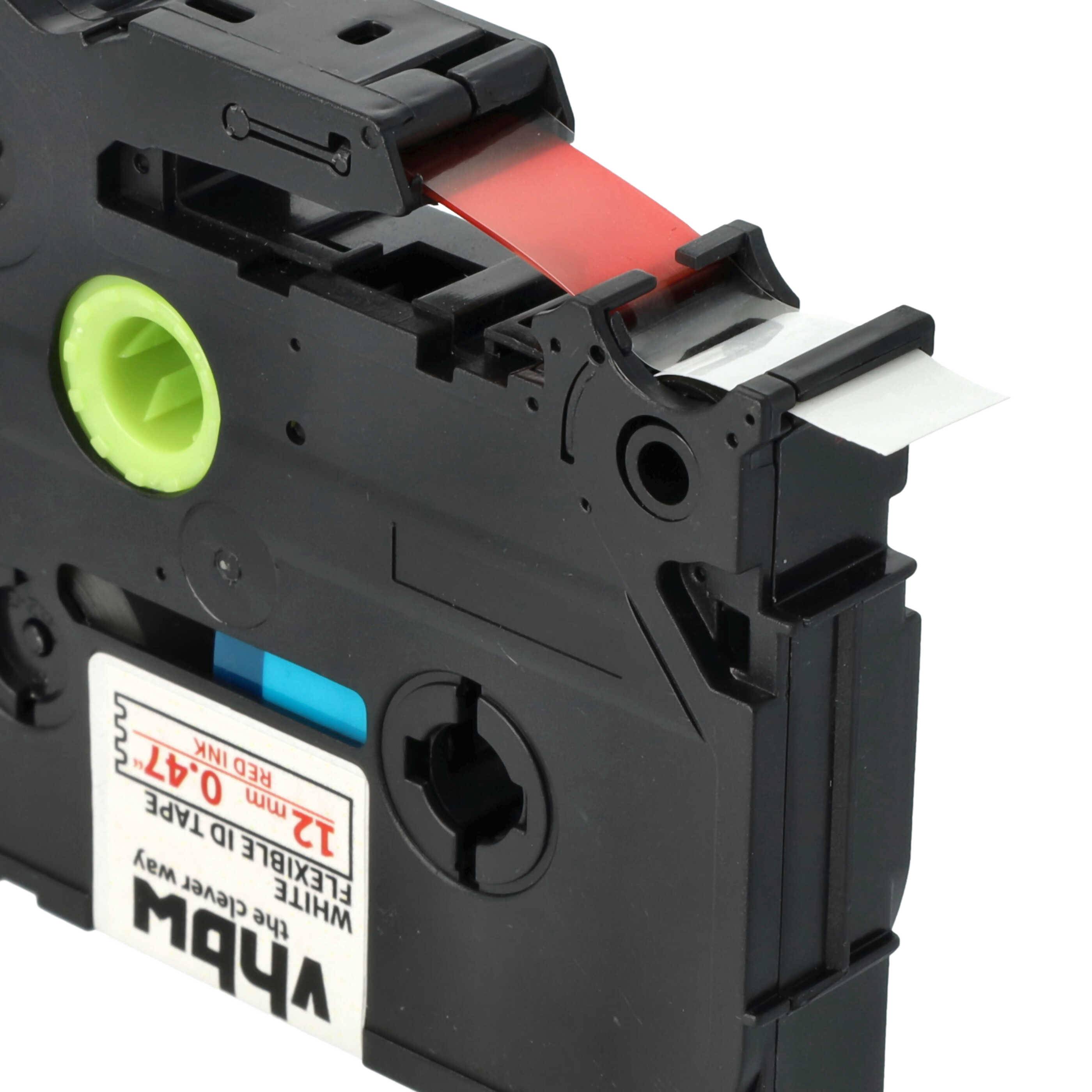 vhbw Schriftband-Kassette kompatibel mit Brother PT 9700PC, 9800PCN, D200WNVP, D200, D200VP Etiketten-Drucker 8m x 12mm Rot auf Weiß, Flexibel