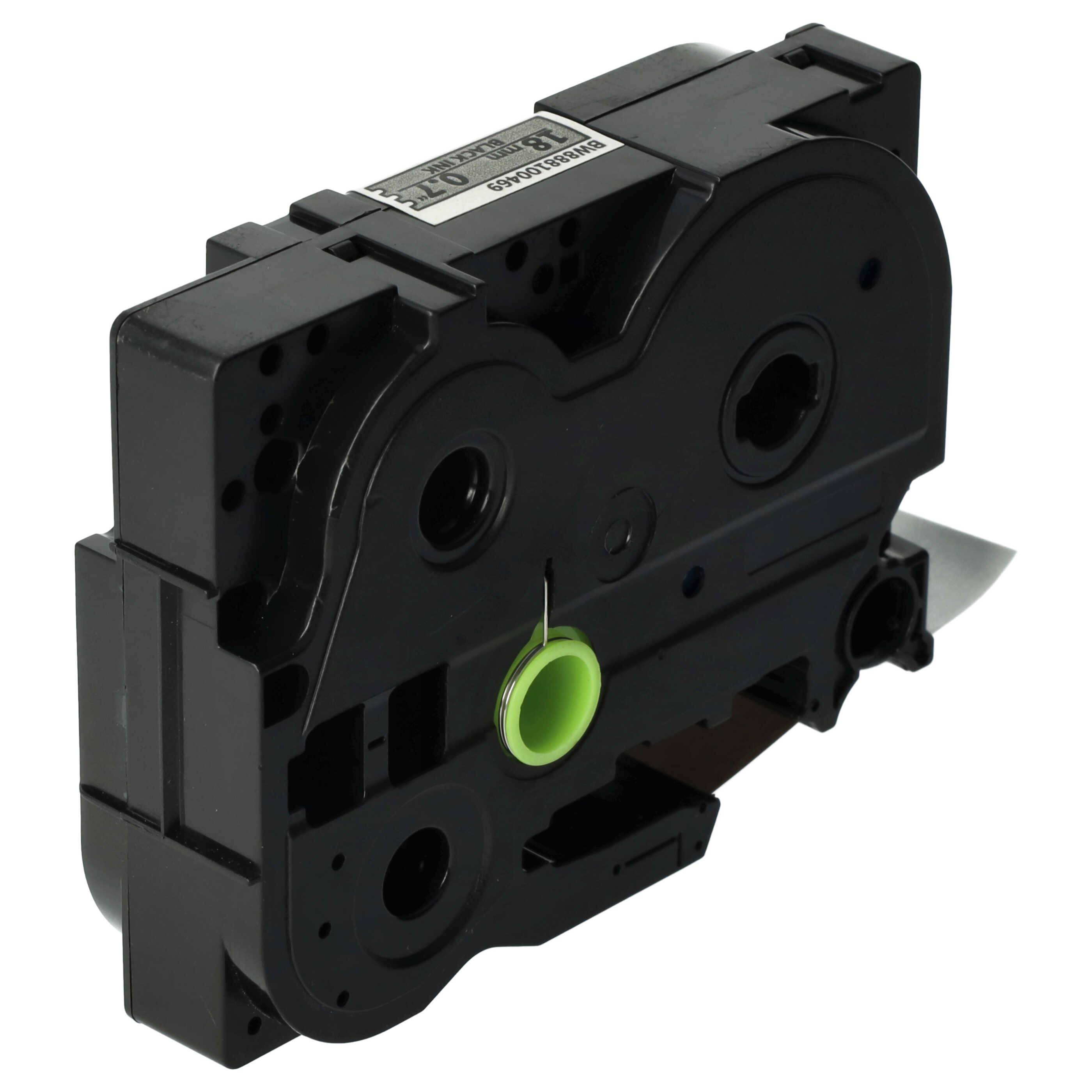 vhbw Schriftband-Kassette kompatibel mit Brother PT 18R, 1880, 1890W Etiketten-Drucker 8m x 18mm Schwarz auf Matt-Silber, Extra Stark, Laminiert