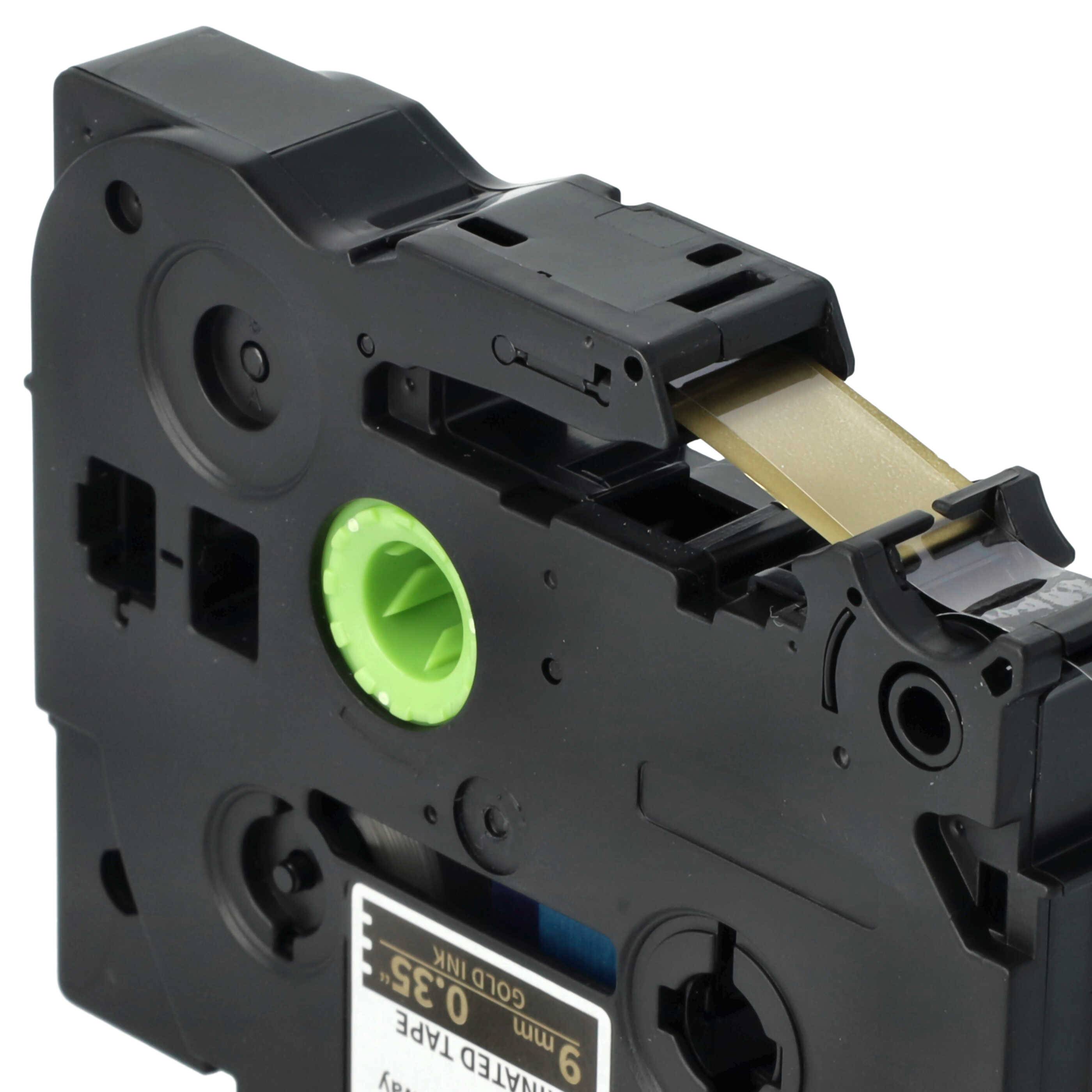 vhbw Schriftband-Kassette kompatibel mit Brother PT 900, 9000-Serie, 550, 540C, 7500VP, 7600VP, 7100VP Etiketten-Drucker 8m x 9mm Gold auf Schwarz