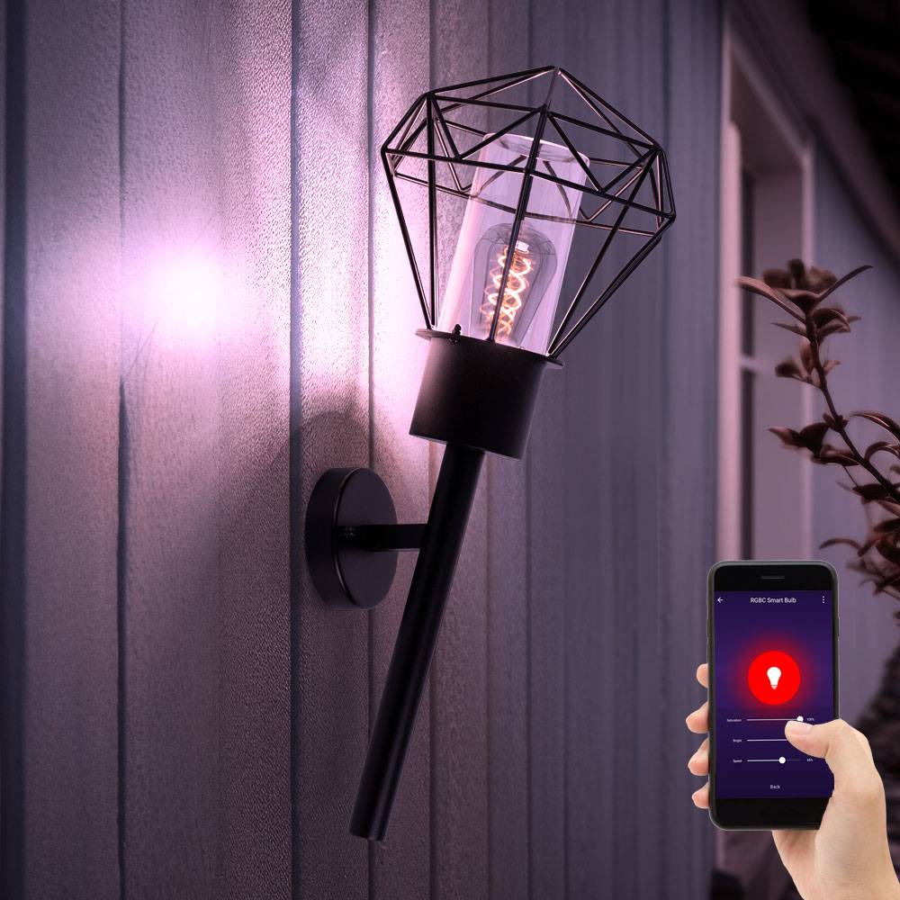 Außenleuchte Wandleuchte Edelstahl Gartenlampe Fackel Wandlampe Gitter schwarz, App Steuerung CCT, Smart RGB LED 8,5W 806Lm, H 28,5 cm