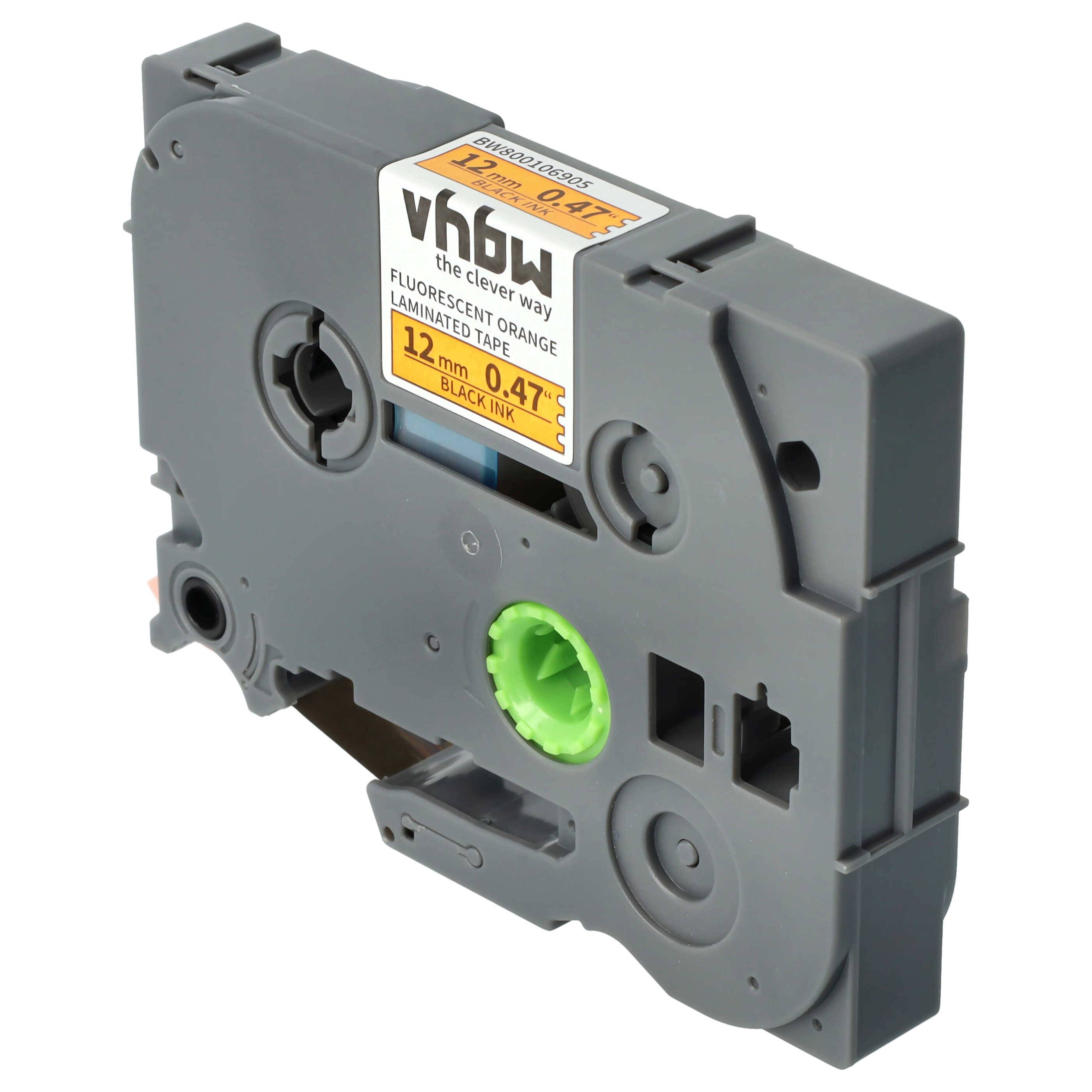 vhbw Schriftband-Kassette kompatibel mit Brother PT E300VP, E300, GL-100, H100, E200, H100L Etiketten-Drucker 8m x 12mm Schwarz auf Neon-Orange