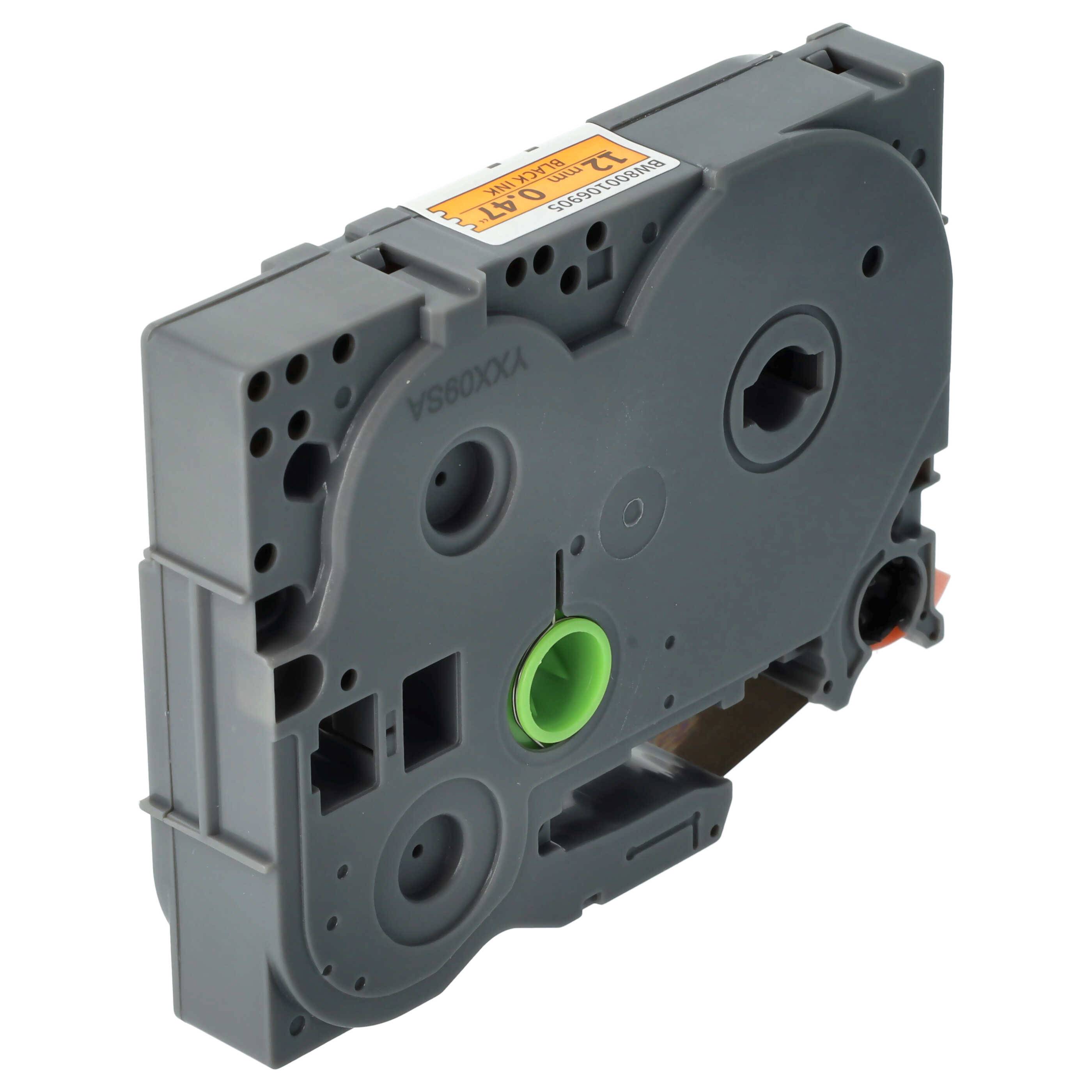 vhbw Schriftband-Kassette kompatibel mit Brother PT E300VP, E300, GL-100, H100, E200, H100L Etiketten-Drucker 8m x 12mm Schwarz auf Neon-Orange