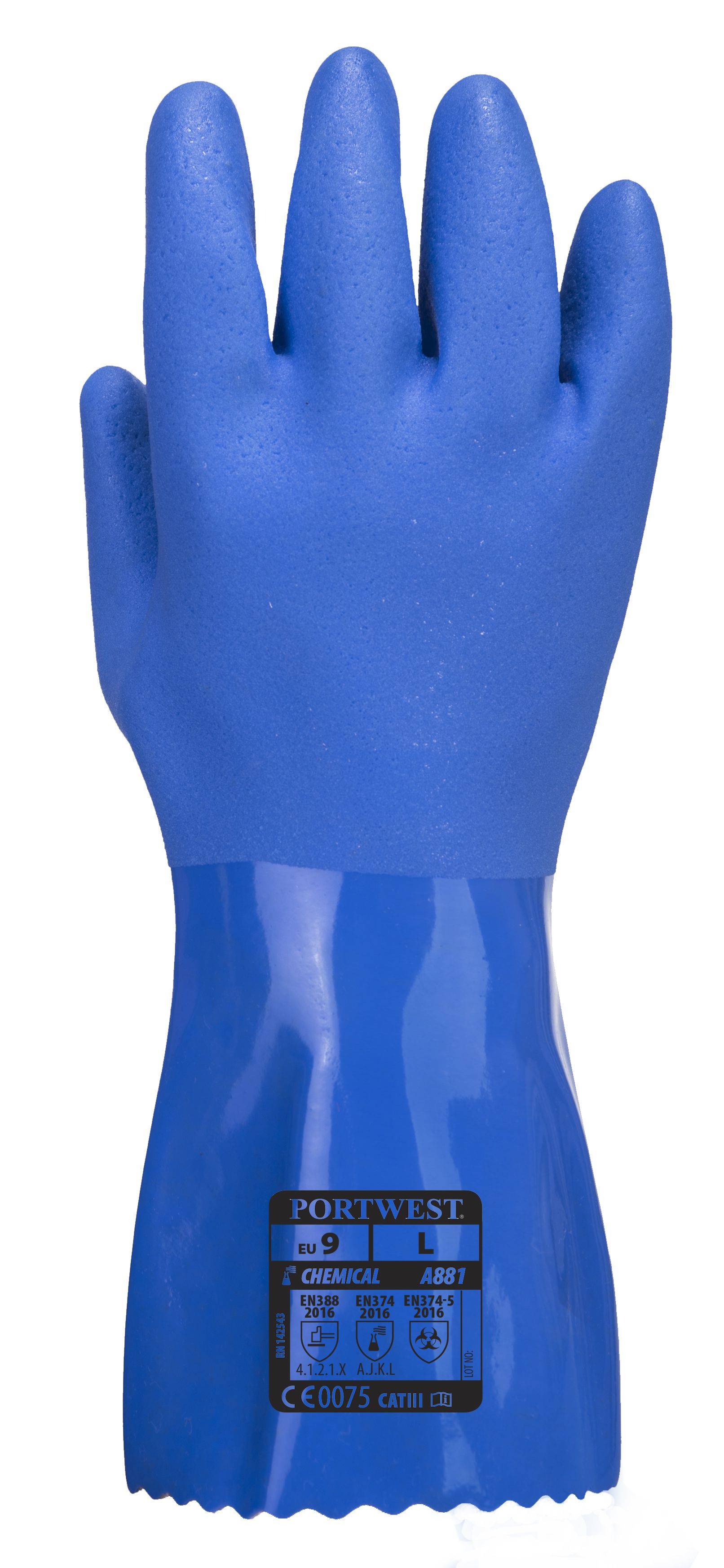 Portwest PVC Chemikalien Schutzhandschuh Farbe: Blau, Gr.: 10 (XL)