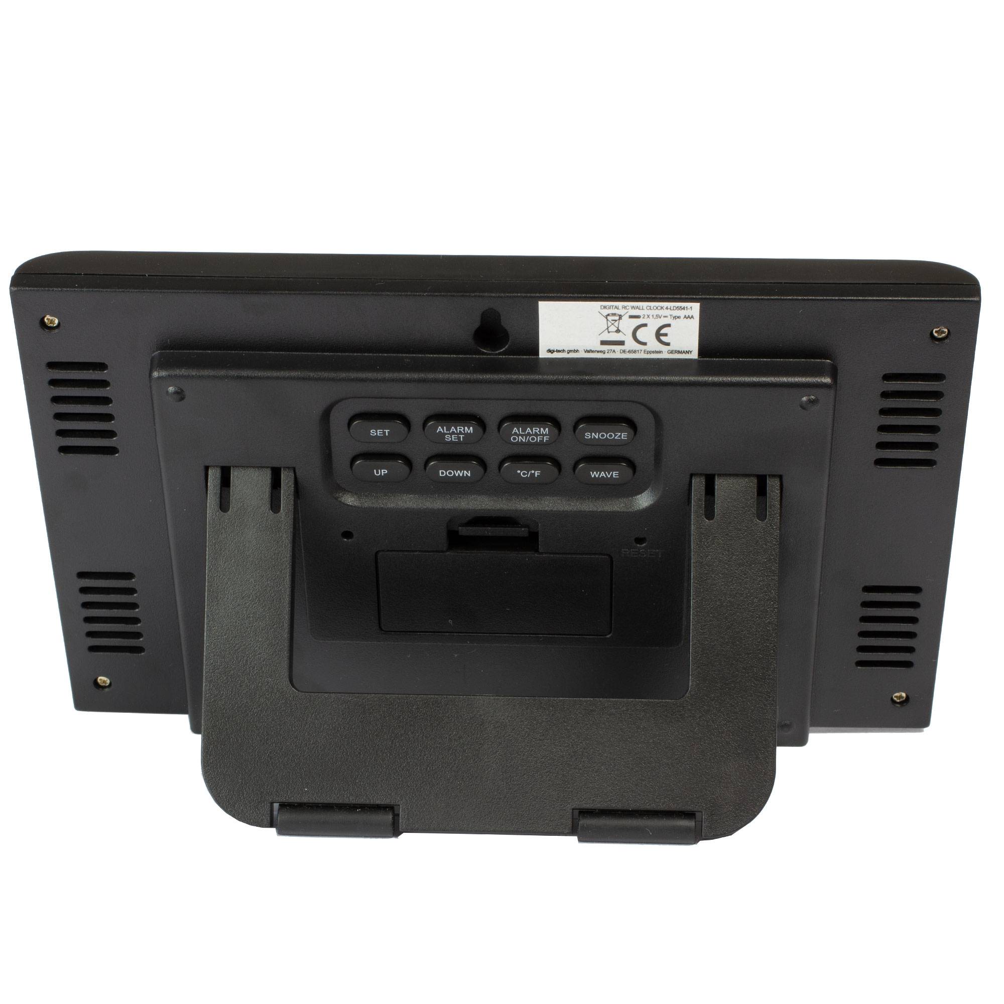 Digitale LCD Tischfunkuhr mit Datumsanzeige + Temperaturanzeige Geräuschlos Digitale Funkuhr mit Datumsanzeige Digital Schwarz 2x AA-Batterie