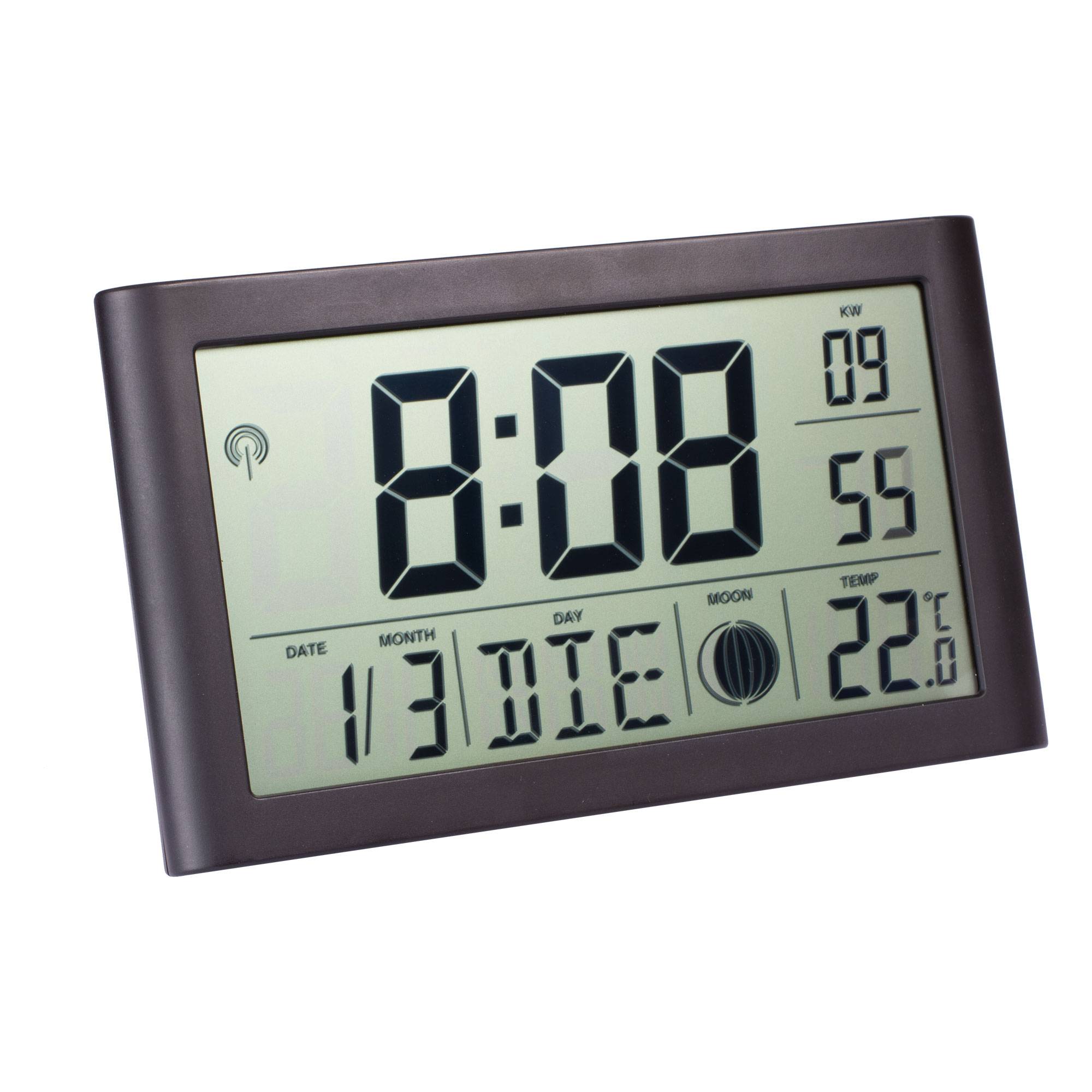 Digitale LCD Tischfunkuhr mit Datumsanzeige + Temperaturanzeige Geräuschlos Digitale Funkuhr mit Datumsanzeige Digital Schwarz 2x AA-Batterie