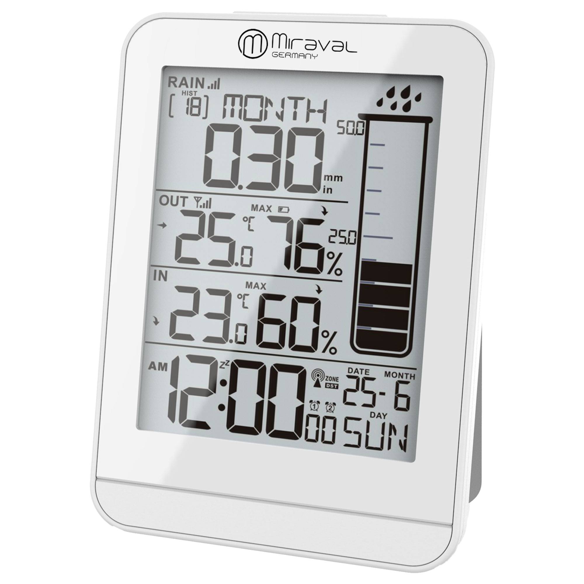 Design Funk-Wetterstation mit Regenmesser Datumsanzeige LCD-Display Temperaturanzeige Hygrometer Innen- & Außentemperatur