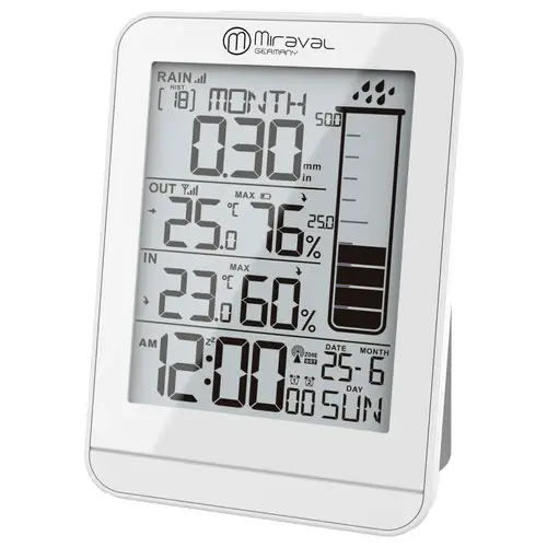 Design Funk-Wetterstation mit Regenmesser Datumsanzeige LCD-Display Temperaturanzeige Hygrometer Innen- & Außentemperatur Design Funk-Wetterstation mit Regenmesser Datumsanzeige LCD-Display Temperaturanzeige Hygrometer Innen- & Außentemperatur