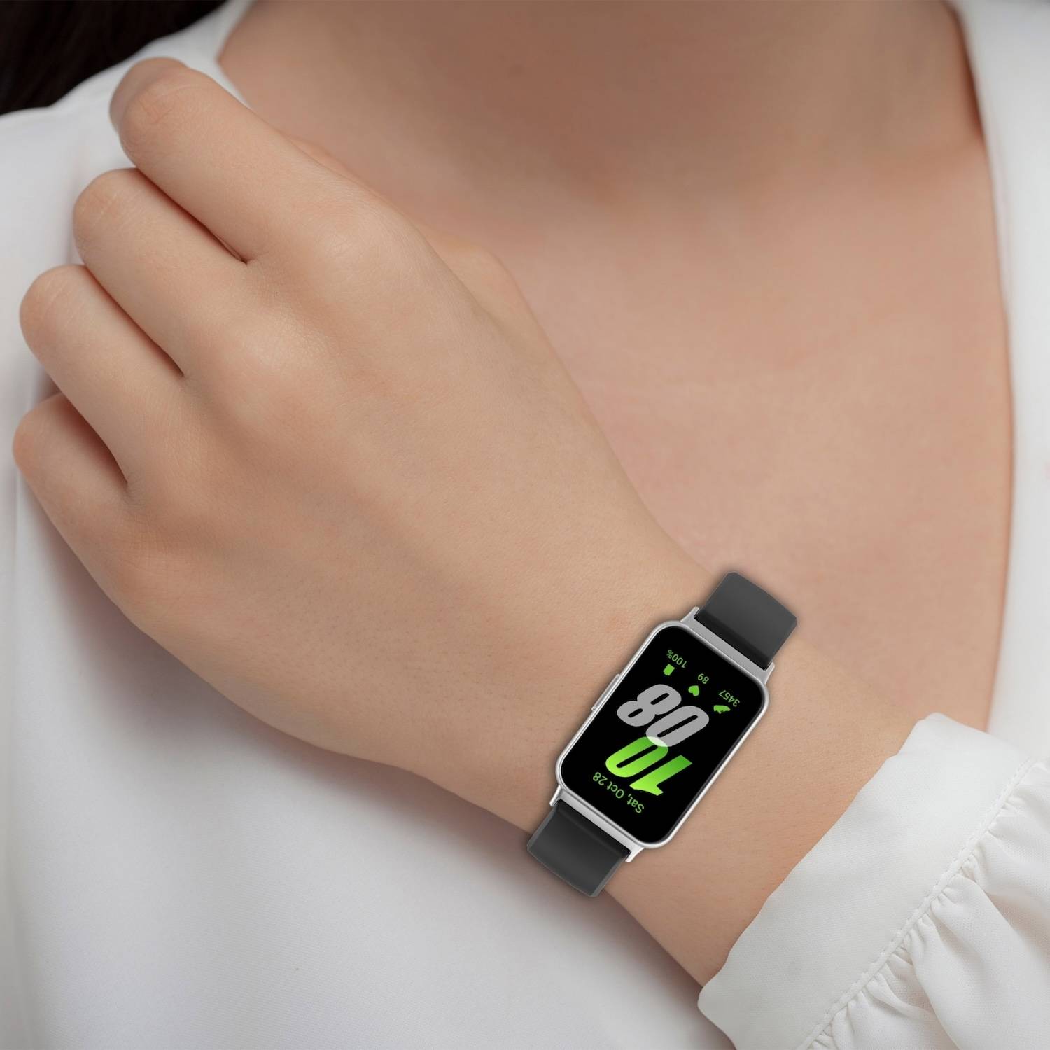 Für Samsung Galaxy Fit 3 hochwertiges Silikon Armband Metall Connector Rosa