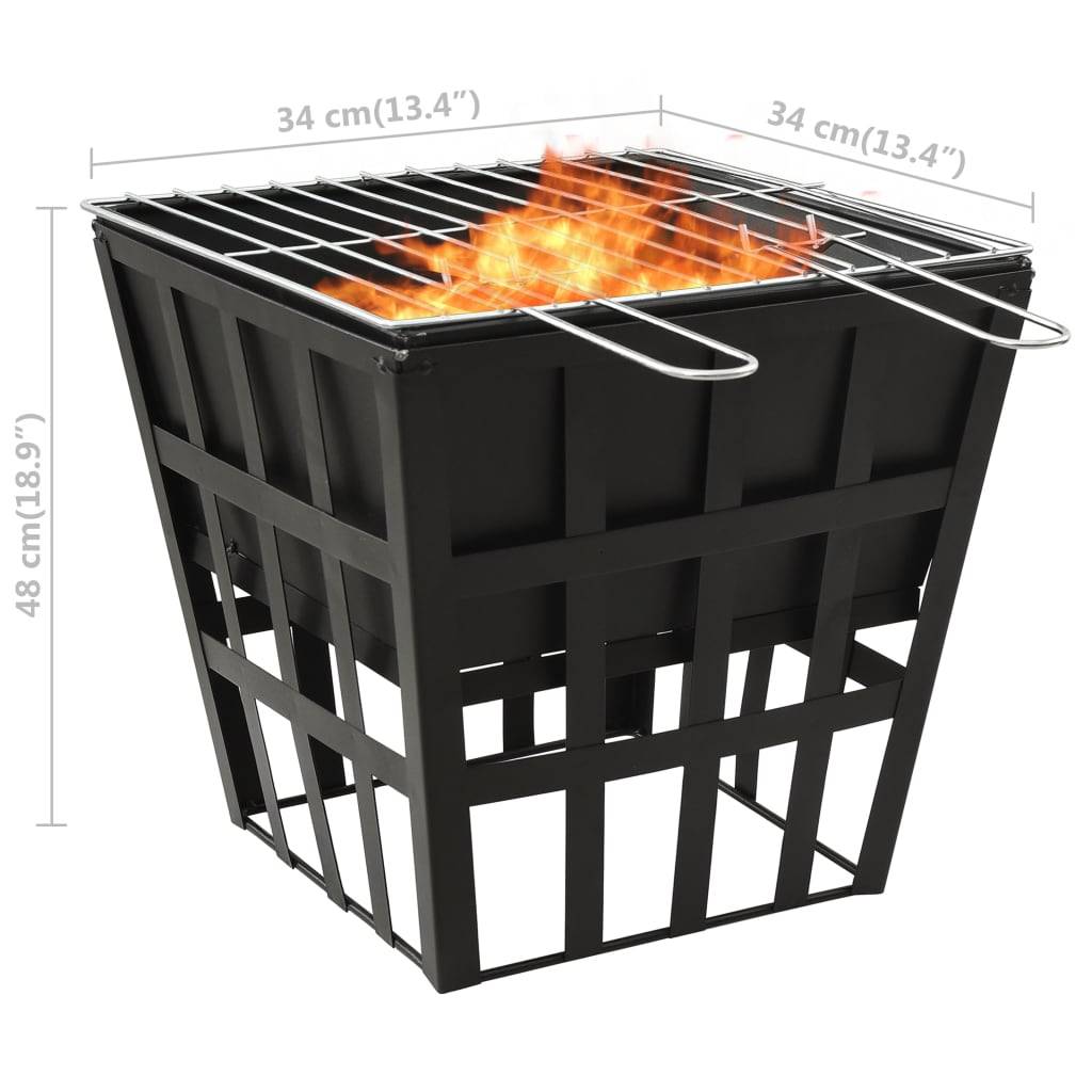 vidaXL 2-in-1 Feuerstelle und Grill 34x34x48 cm Stahl