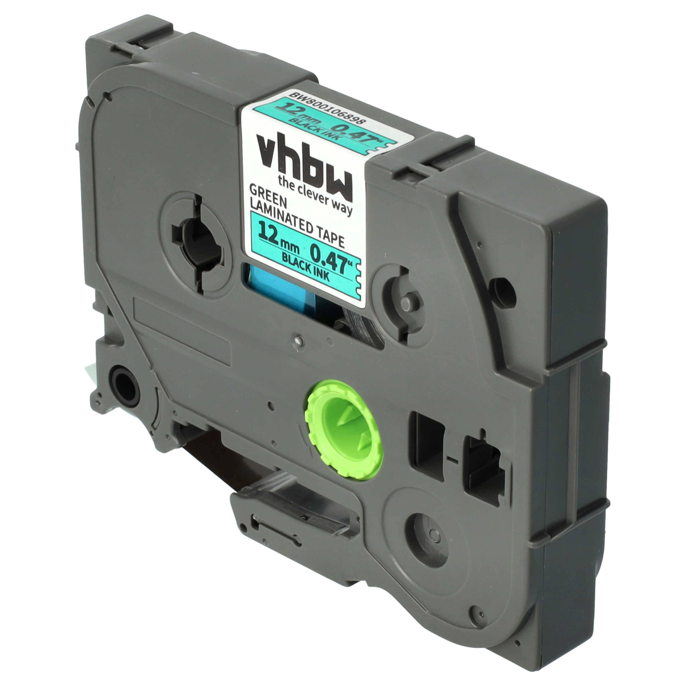 vhbw Schriftband-Kassette kompatibel mit Brother ST 1150, 1150DX, 5 Etiketten-Drucker 8m x 12mm Schwarz auf Grün
