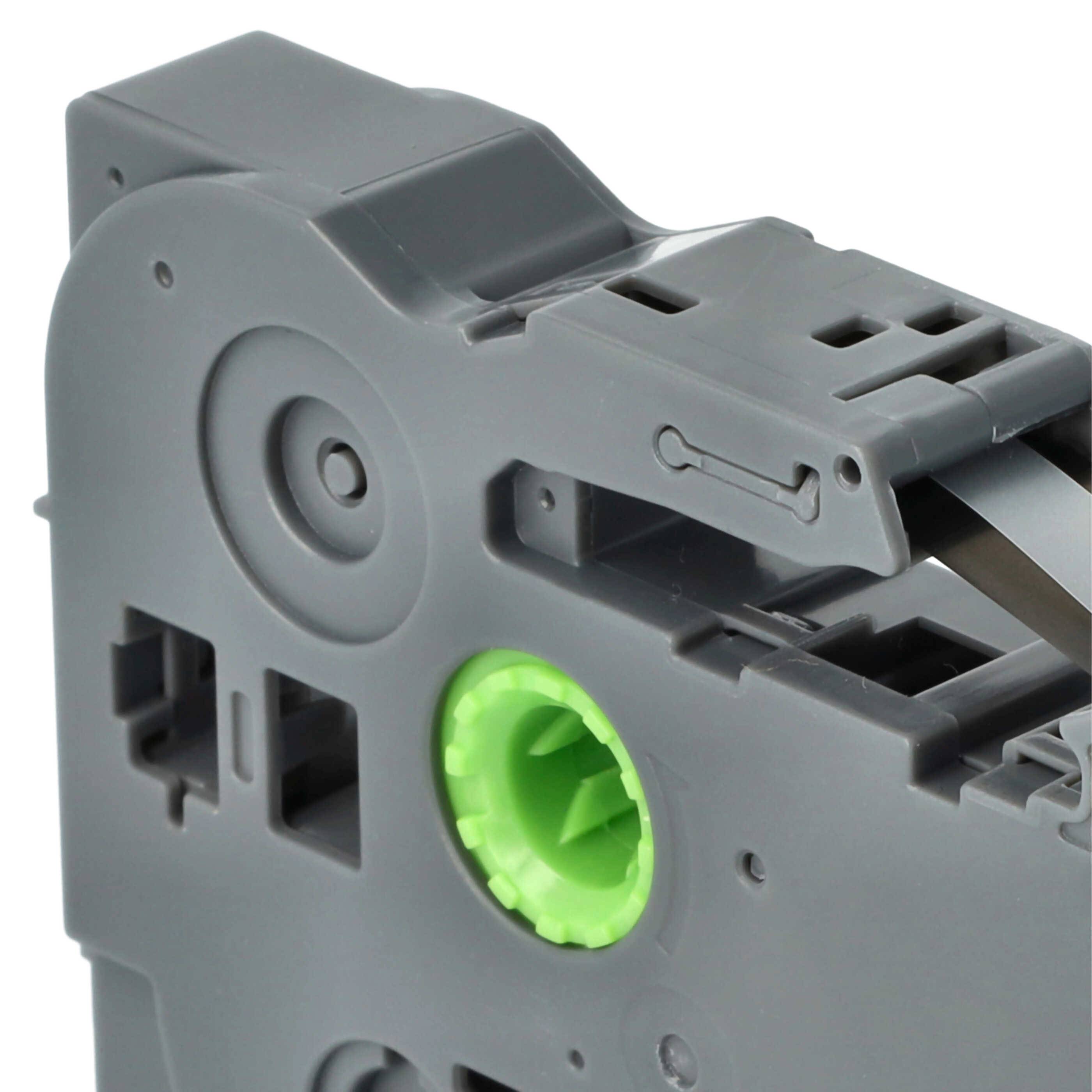 vhbw Schriftband-Kassette kompatibel mit Brother PT D600VP, P700, H100LB, H100R, E100, E100VP Etiketten-Drucker 8m x 6mm Schwarz auf Matt-Silber