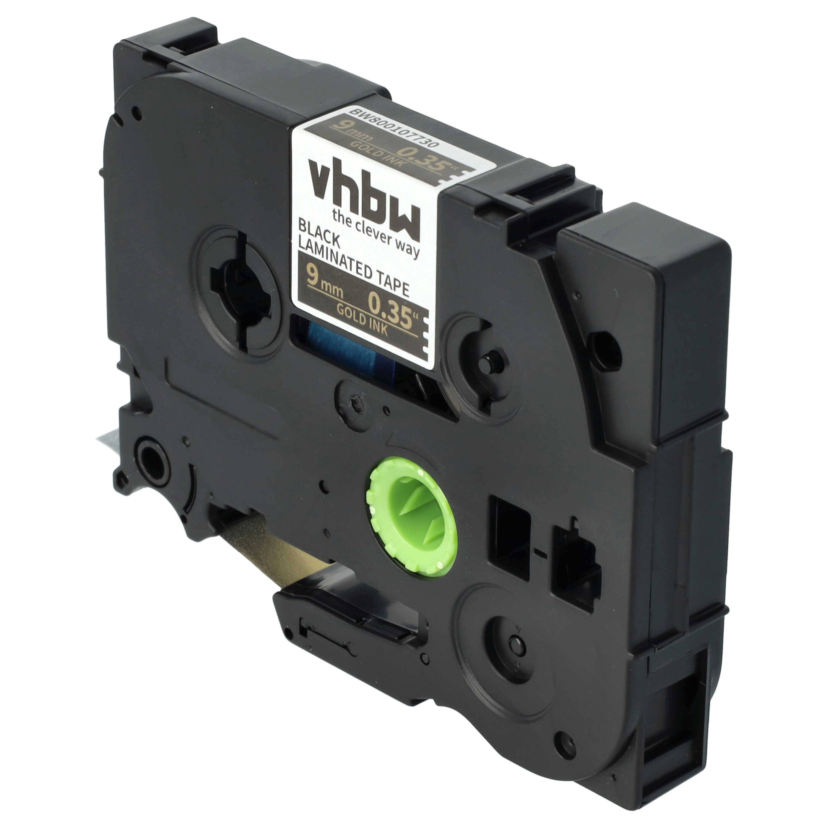 vhbw Schriftband-Kassette kompatibel mit Brother PT 900, 9000-Serie, 550, 540C, 7500VP, 7600VP, 7100VP Etiketten-Drucker 8m x 9mm Gold auf Schwarz