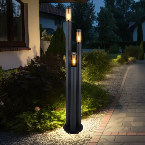 Außenlampe Standleuchte Wegeleuchten Außen Edelstahl Gartenleuchte Groß für draußen, anthrazit rauch, 3 Flammig E27, DxH 28x170 cm Außenlampe Standleuchte Wegeleuchten Außen Edelstahl Gartenleuchte Groß für draußen, anthrazit rauch, 3 Flammig E27, DxH 28x170 cm