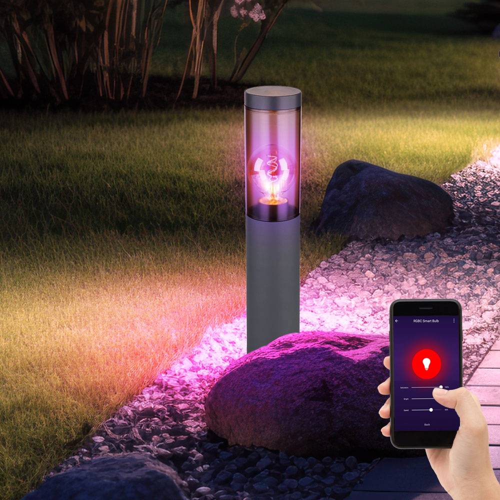 Wegeleuchte Außenlampe Sockelleuchte Edelstahl Stehleuchte anthrazit, rauch, App Steuerung dimmbar, 1x Smart RGB LED 10W 806Lm, DxH 7,6x45cm