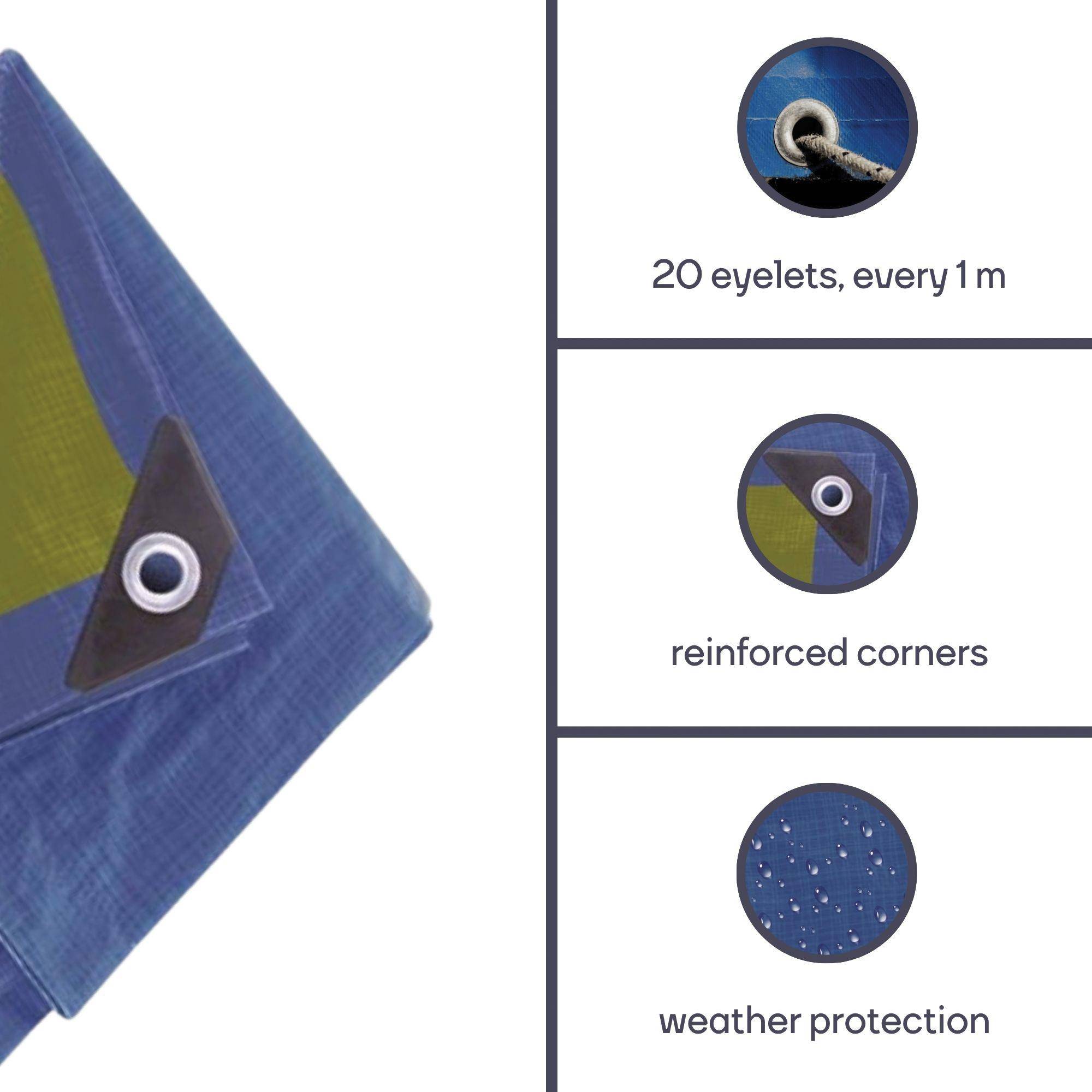 Perel Lona de Protección - Azul/Caqui - Resistente - 4 x 6 m