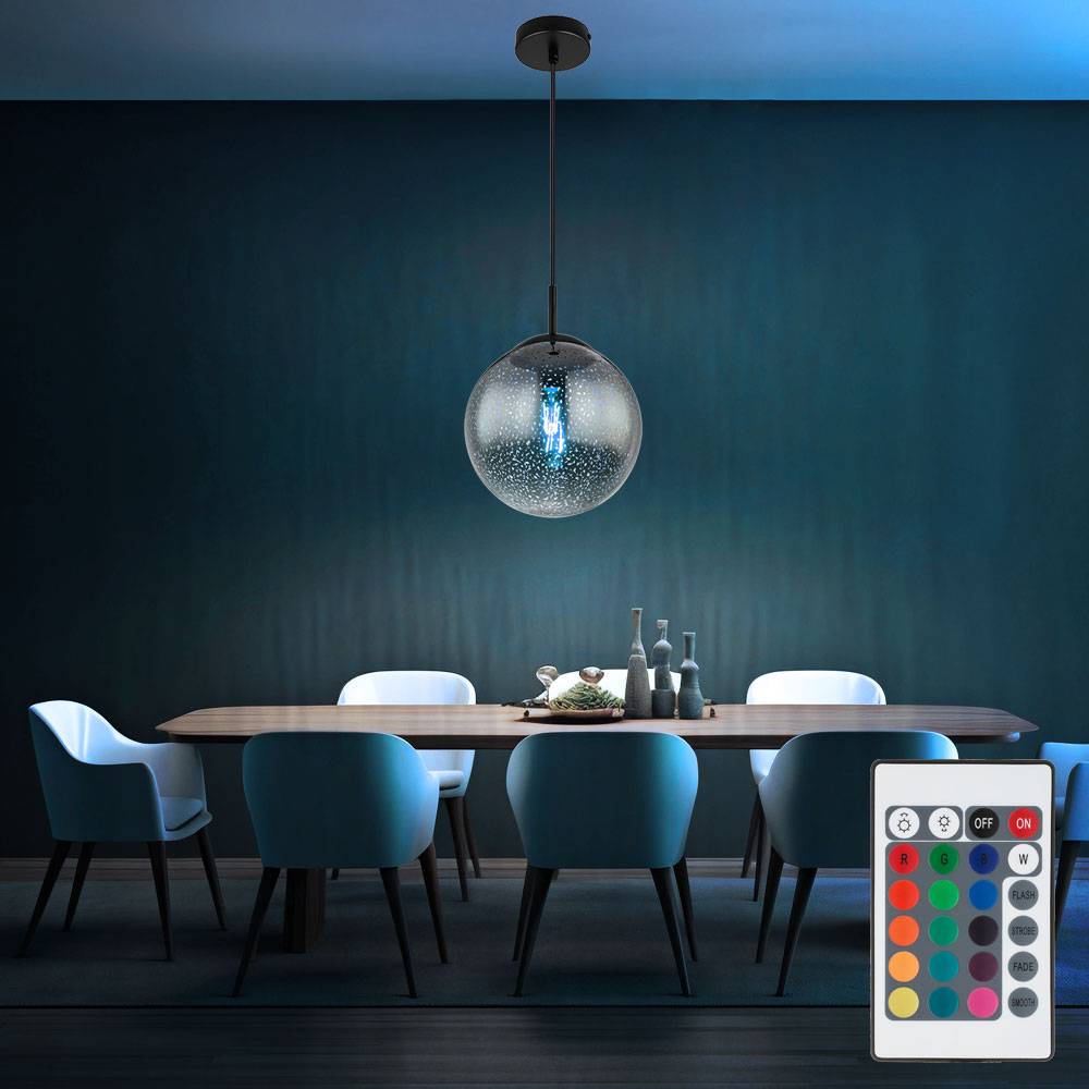 Hängeleuchte dimmbar mit Fernbedienung Pendelleuchte Esstisch Rauchglas Hängelampe Glas Retro, RGB Farbwechsel, Sternen-Effekt, 8,5W 806lm warmweiß