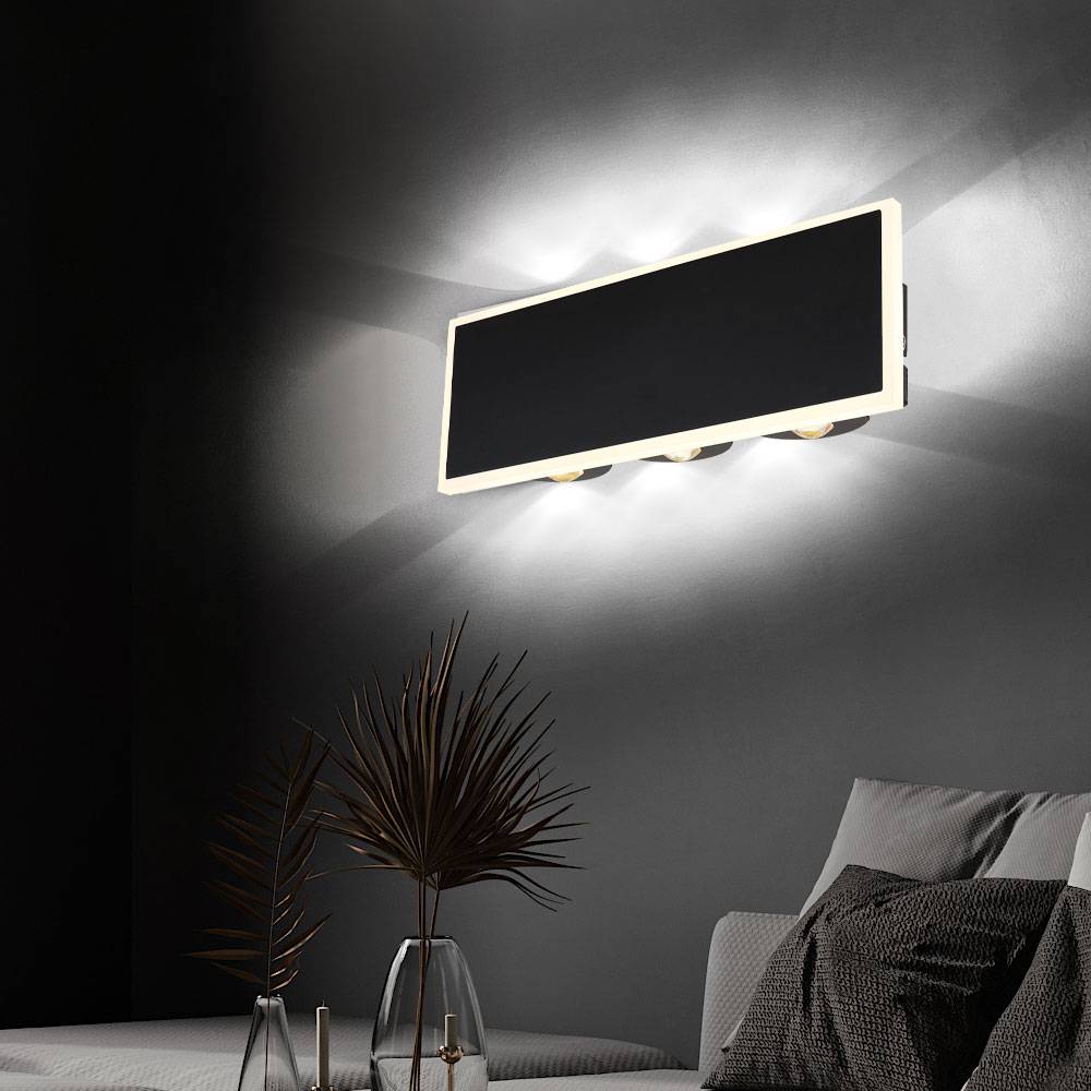 Wandleuchte Wandlampe Flurlampe Wohnzimmerlampe Schlafzimmer, Metall schwarz klar opal, 1x LED 12W 850Lm 3000K, BxHxT 25x9x5 cm