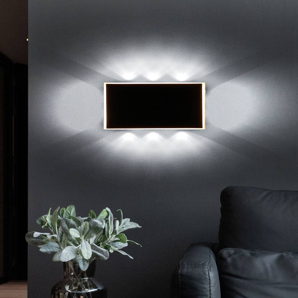 Wandleuchte Wandlampe Flurlampe Wohnzimmerlampe Schlafzimmer, Metall schwarz klar opal, 1x LED 12W 850Lm 3000K, BxHxT 25x9x5 cm