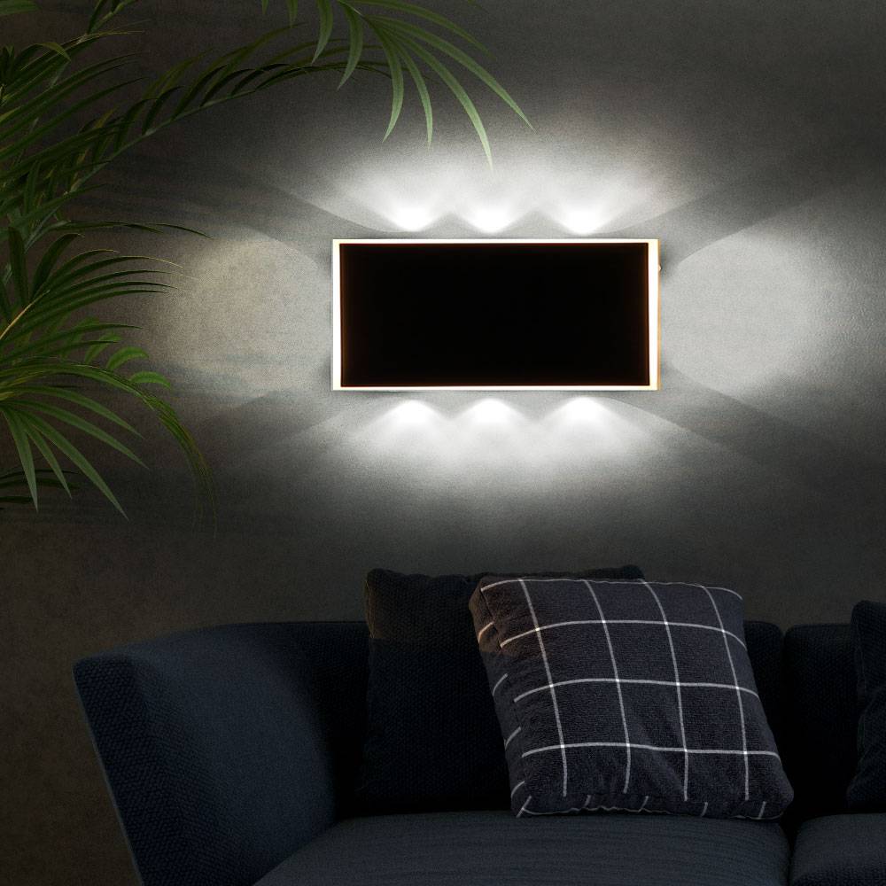 Wandleuchte Wandlampe Flurlampe Wohnzimmerlampe Schlafzimmer, Metall schwarz klar opal, 1x LED 12W 850Lm 3000K, BxHxT 25x9x5 cm