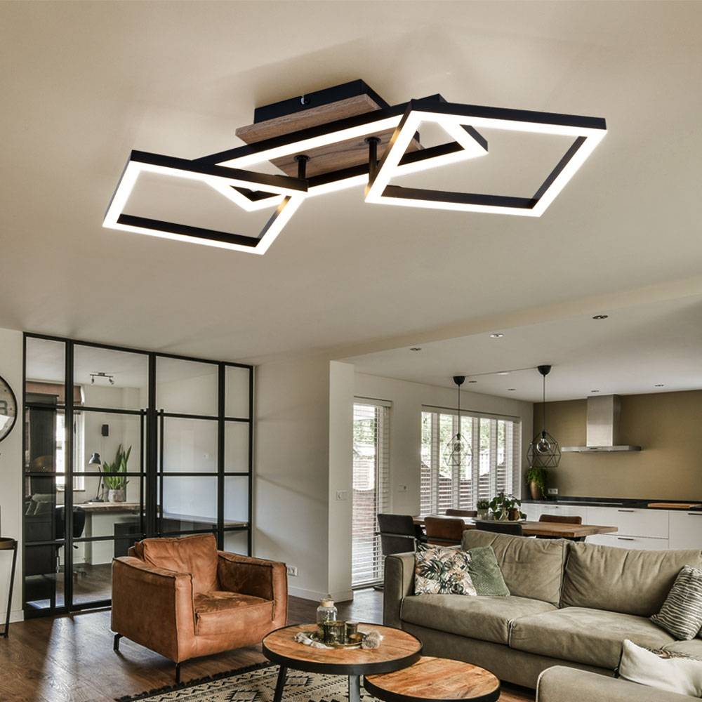 Deckenleuchte Deckenlampe Esszimmerlampe schwarz Holzoptik mit beweglichen Elementen, Metall, 1x LED 24 W 1450lm 3000K warmweiß, LxBxH 70x31x12 cm