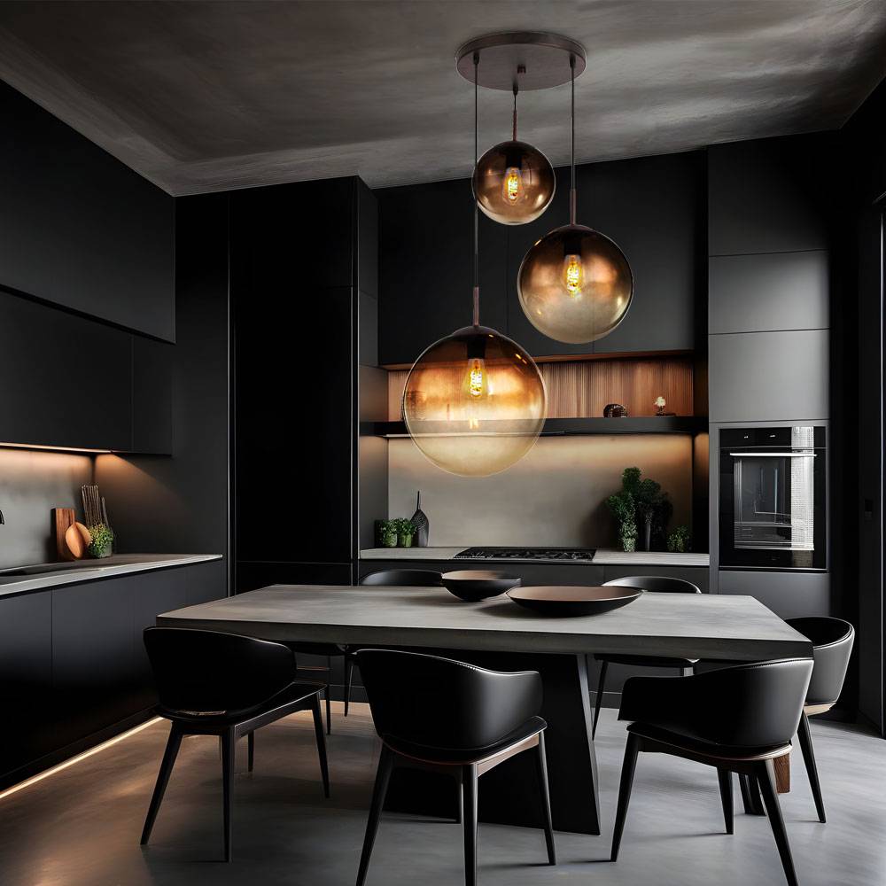 Hängelampe Pendelleuchte Glas 3 flammig GlaskugelHängelampe Glaskugel Esstischlampe, Metall braun, 3x E27 Fassungen, DxH 51x120 cm