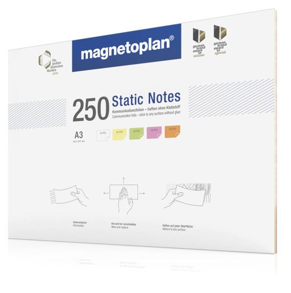 Magnetoplan A3 Static Notes 5 Farben (Weiß/Gelb/Grün/Rosa/Orange) - 250Stk