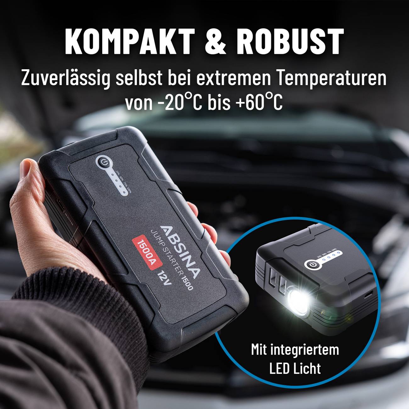 Absina Jumpstarter 1500 mit Starthilfekabel 2500mAh 1500A