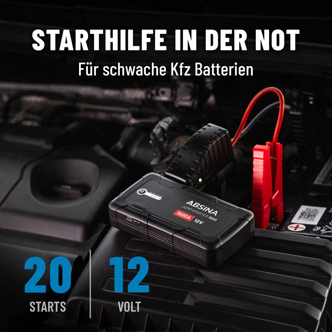 Absina Jumpstarter 1500 mit Starthilfekabel 2500mAh 1500A