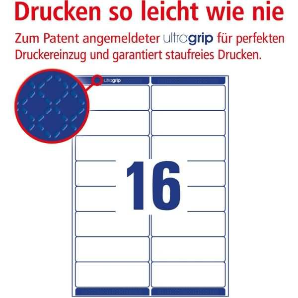 Adress-Etiketten ultragrip 99,1x33,9 mm VE=1.600 Etiketten / 100 Bogen weiß