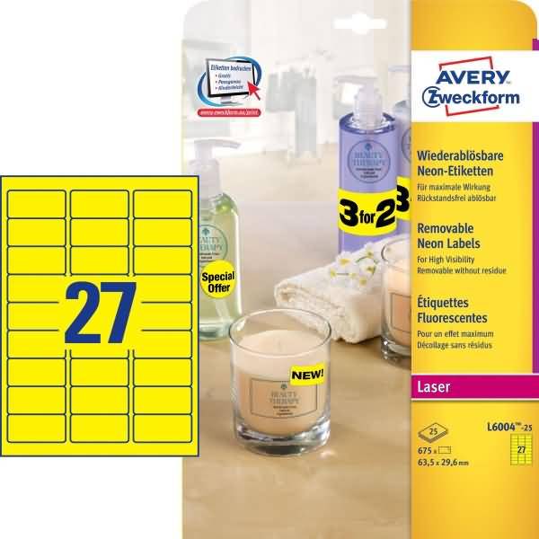 AVERY Zweckform Stick&Lift Etiketten, 63,5 x 29,6 mm, gelb