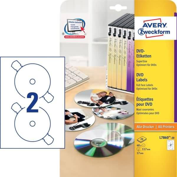 Avery Zweckform DVD-Etiketten Inkjet/L7860-20 Ø117 mm weiß Inh.40
