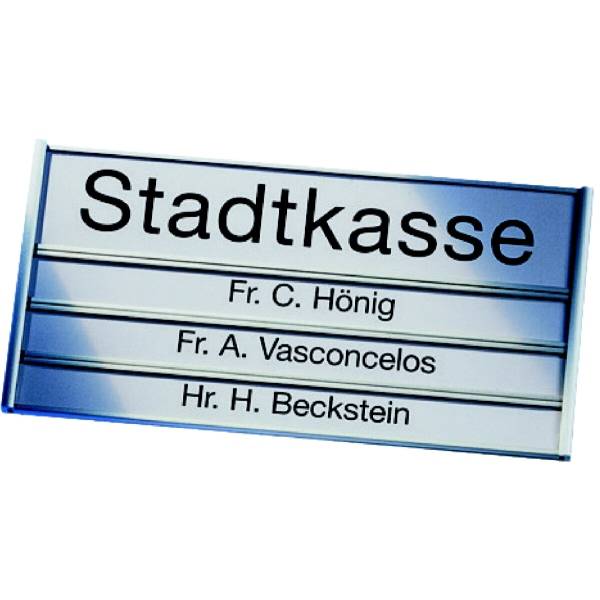 Türschild Silver, 1 Titelfeld/3 Namensfelder, Aluminium, eloxiert, 180x90mm