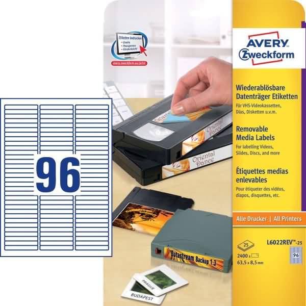 AVERY Zweckform Stick+Lift Etiketten, 63,5 x 8,5 mm, weiß