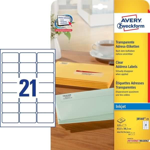 AVERY Zweckform Transparente Adress-Etiketten, 63,5 x 38,1mm
