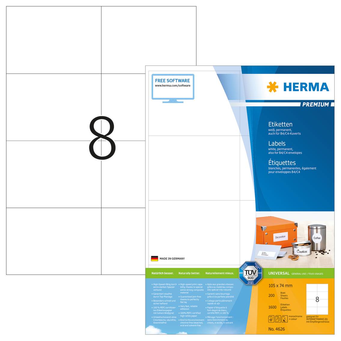 HERMA Premium - Papier - matt - permanent selbstklebend - weiß - A7 (74 x 105 mm)