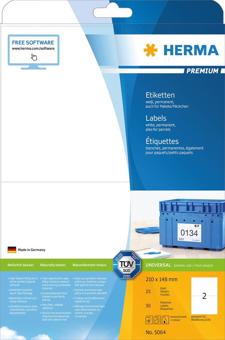 HERMA Premium - Papier - matt - permanent selbstklebend - weiß - 210 x 148 mm 50 Etikett(en) (25 Bogen x 2)