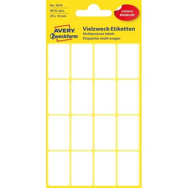 Avery Zweckform - Weiß - 18 x 29 mm 96 Etikett(en) (6 Bogen x 16)