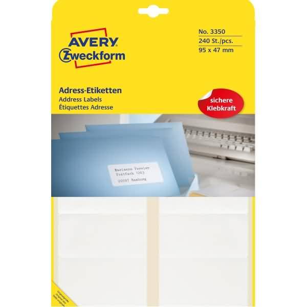 Avery Zweckform - Permanenter Klebstoff - weiß - 95 x 47 mm 240 Etikett(en) (20 Bogen x 12)