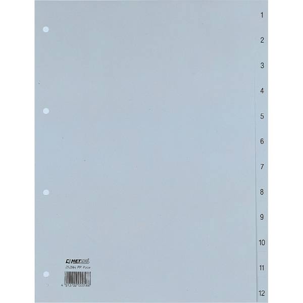 HETZEL Kunststoffregister Zahlen/25256481 A4 grau Polypropylen 1-12