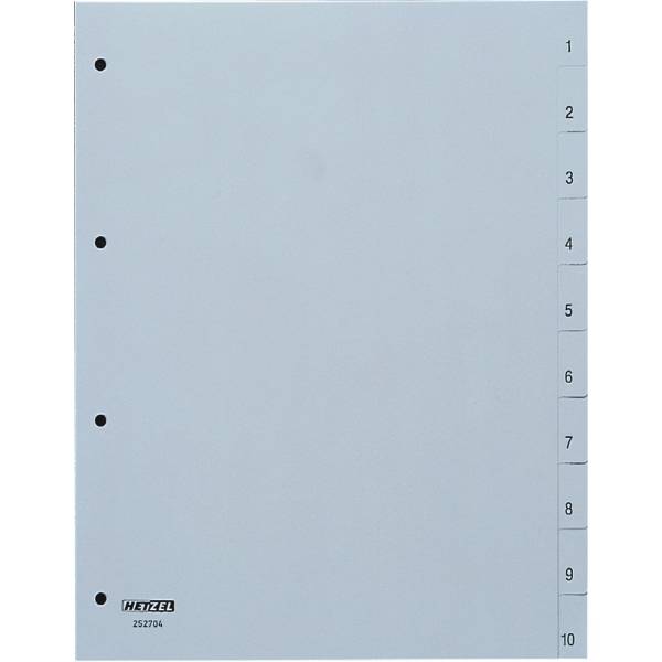 HETZEL Kunststoffregister Zahlen/25270481 A4 grau Polypropylen 1-10