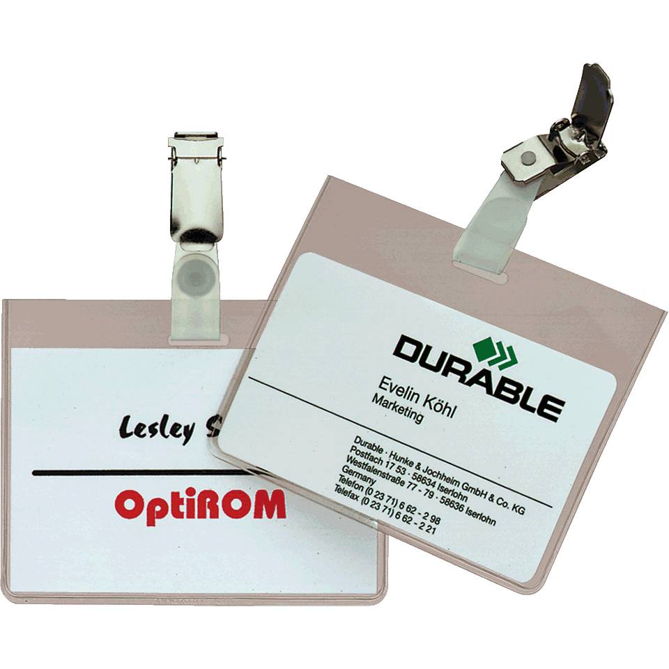 DURABLE Namensschild mit drehbarem Clip, transparent, Hartfolie,90x60mm, 25/VE