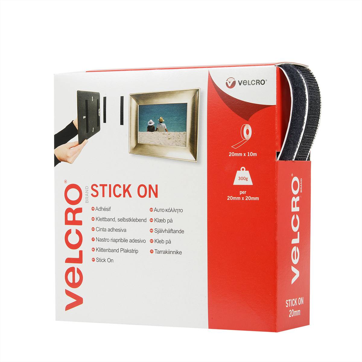 VELCRO® Klettband Selbstklebend, Haken &amp; Flausch 20mm x 10m Schwarz