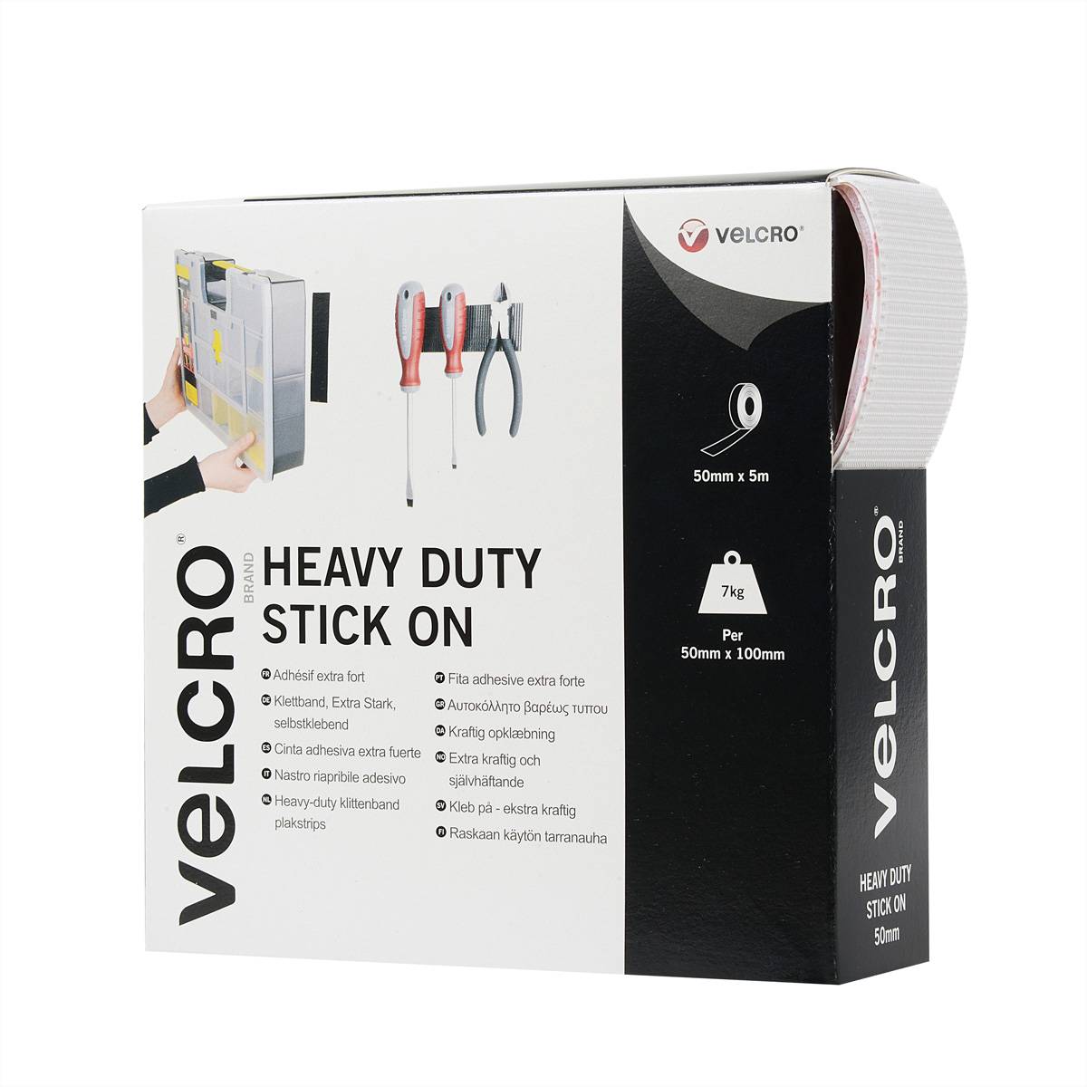 VELCRO® Klettband Extra Stark Selbstklebend, Haken &amp; Flausch 50mm x 5m Weiß
